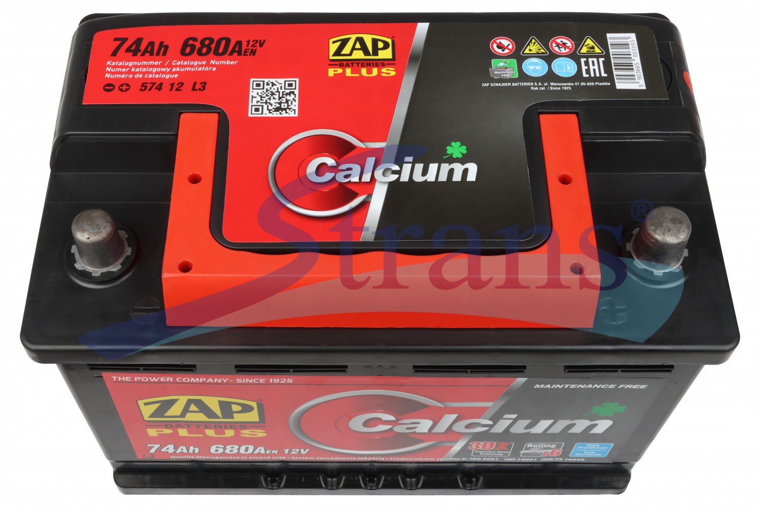 Акумулятор Zap 12V 74Ah 680A R+ Zap Plus 276*175*190Mm